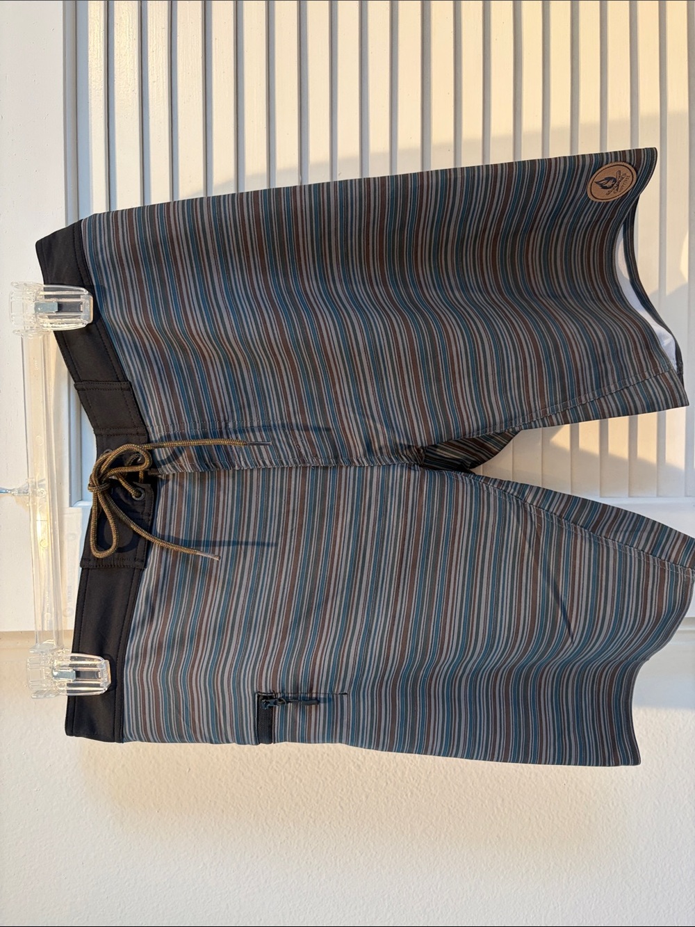 Men's Striped Swim Board Shorts in Blue and Brown
